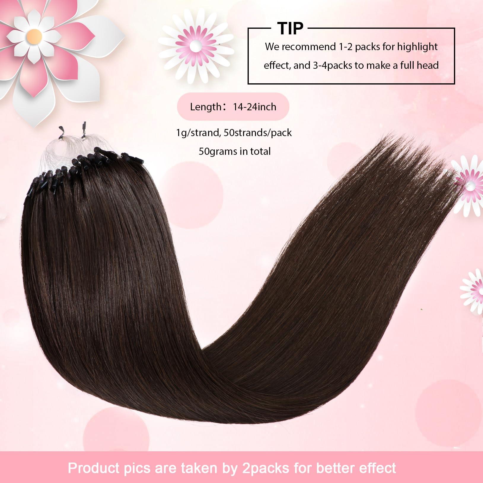 Senmy Senmy Microbead Hair Extensions Brown 24inch Invisible Micro Link Bead Extensions Human Hair 1g/strand 50g Dark Brown Hair Extensions Real Human Hair Micro Beads For Women
