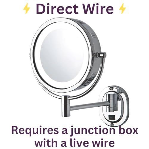 Jerdon Jerdon Two-Sided Lighted Wall-Mounted Makeup Mirror - Makeup Mirror with 5X Magnification & Wall-Mount Arm - 8-Inch Diameter Mirror with Chrome Finish Wall Mount - Model HL165CLD
