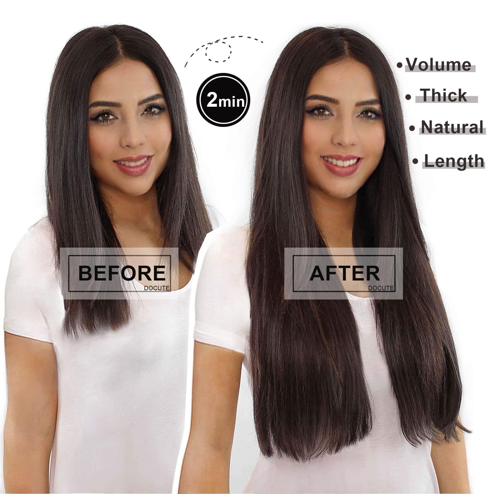 DOcute 26\" Straight Black Dark Brown Hair Extensions Clip Ins 4 PCS, Full Head Long Clip In Hair Extensions For Black Women Double Weft Thick Hair Extensions For Women Clip In Hair Pieces (26\", Black Brown)