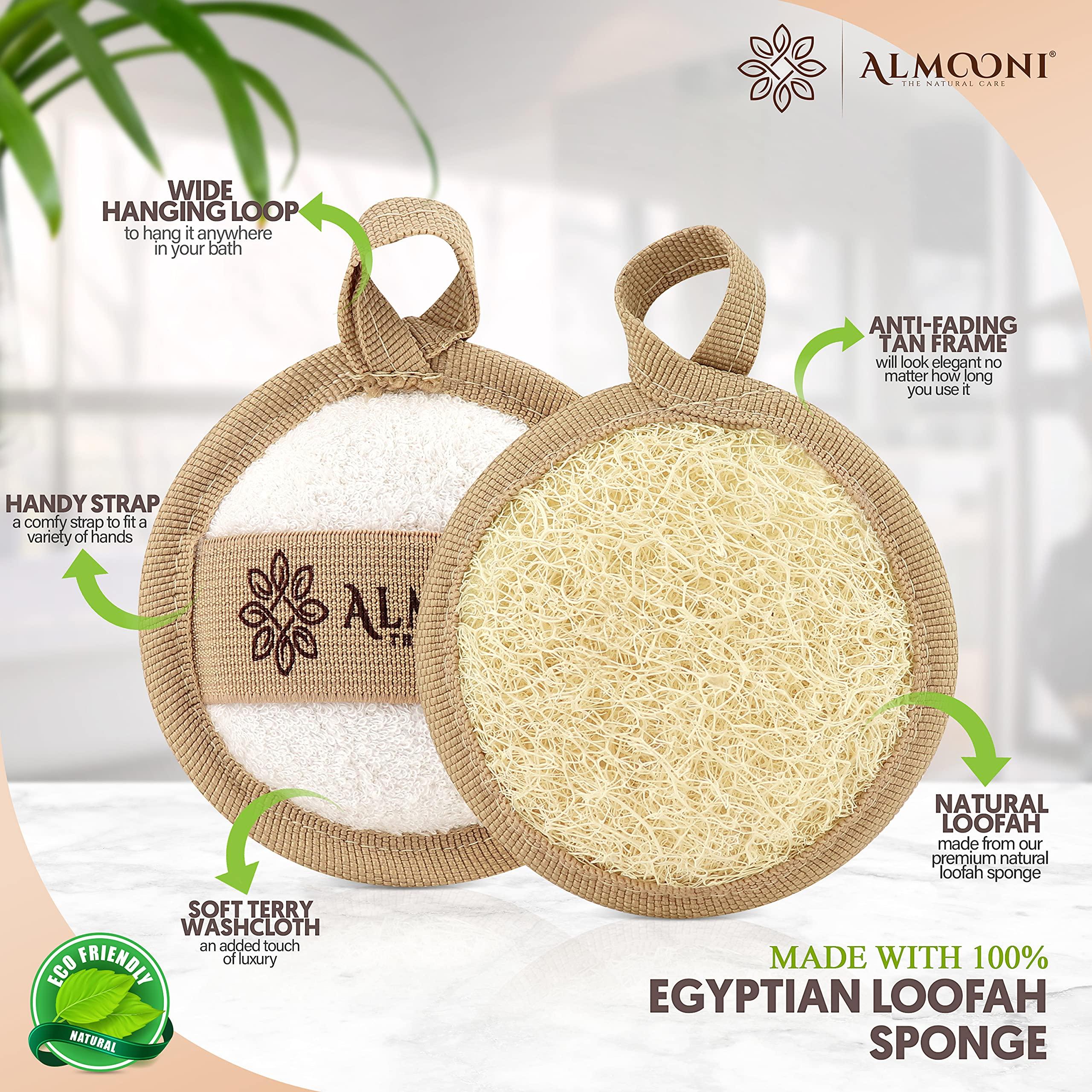 ALMOONI Almooni Natural Loofah Exfoliating Facial Scrubber, Made with Natural Egyptian Shower Loofah Sponge, Bath Shower Loofah Sponge for Women and Men, for Face That Gets You Clean - 6 Count (1 Pack)