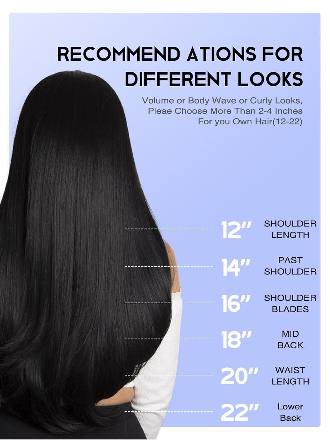 Loveline Loveline Clip In Hair Extensions 22 Inch Human Hair Clip in Real Human Hair Extension for Women Jet Black 120g 7 Pieces Per Set