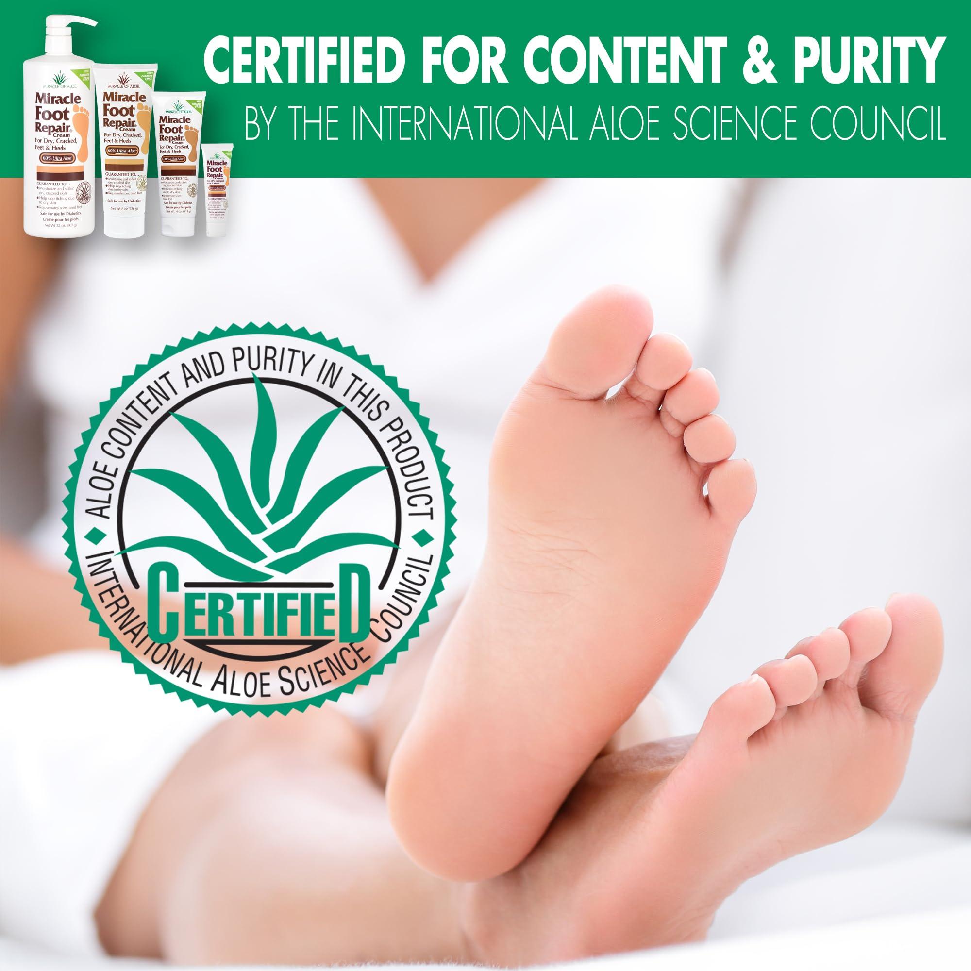 Miracle of Aloe Miracle Foot Repair Cream (32 oz) Repairs Dry Cracked Heels and Feet, 60% Pure UltraAloe Moisturizes, Softens, and Repairs
