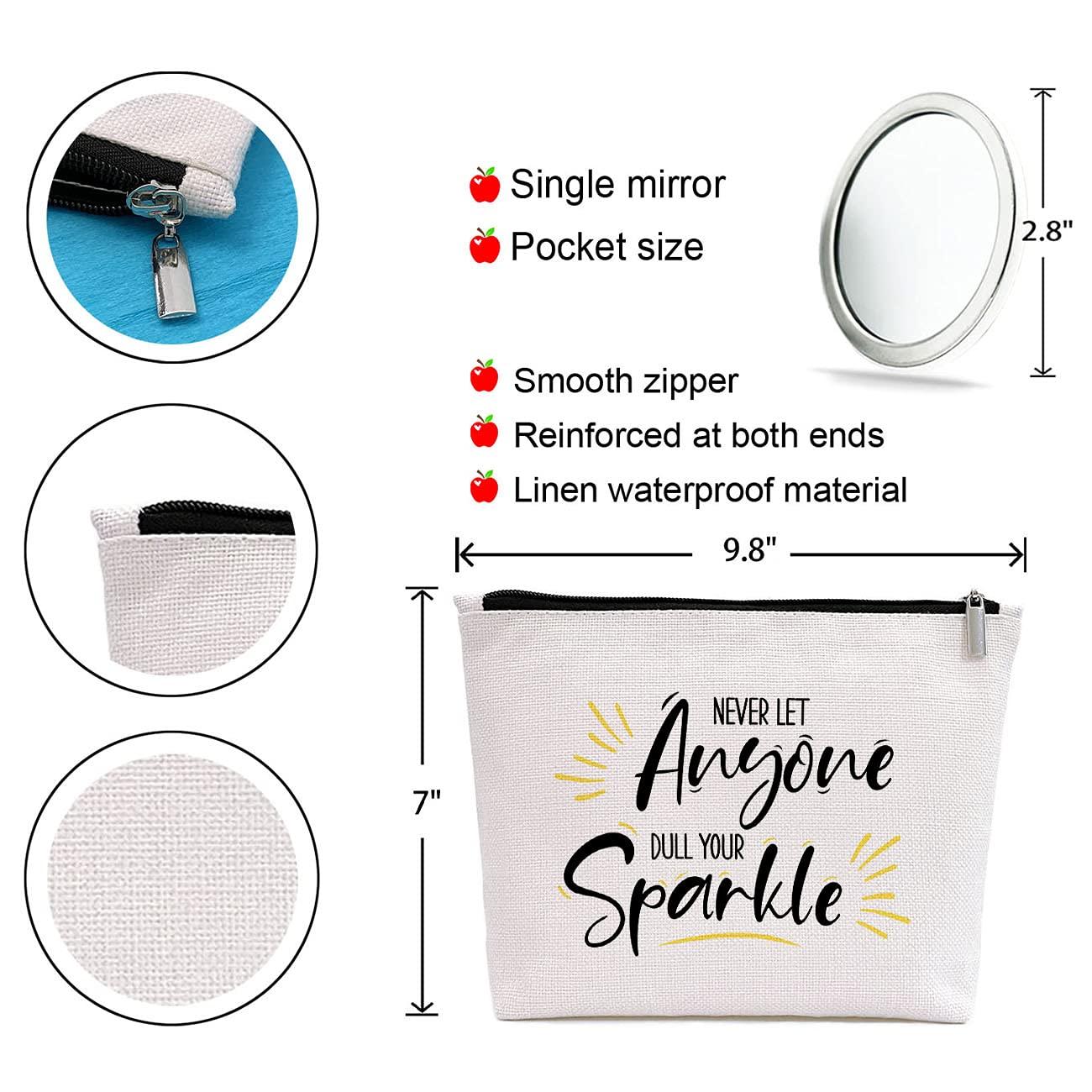 GevGuxLuo Inspirational Quote Gift for Women -Birthday Graduation Gift for Best Friend Sister -Makeup Bag Gift -Never Let Anyone Dull Your Sparkle