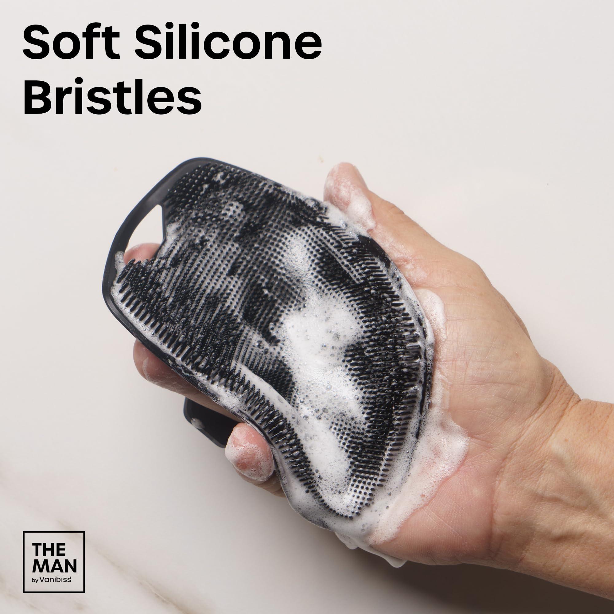 Vanibiss The Man Body Scrubber & Hook - Silicone Body Scrubber for Men - Shower Scrubber for Men - Silicone Body Buffer Hygienic & Easy to Clean - Soft Bristles & Non-Slip Handle - Body Washing Brush (1 Set)