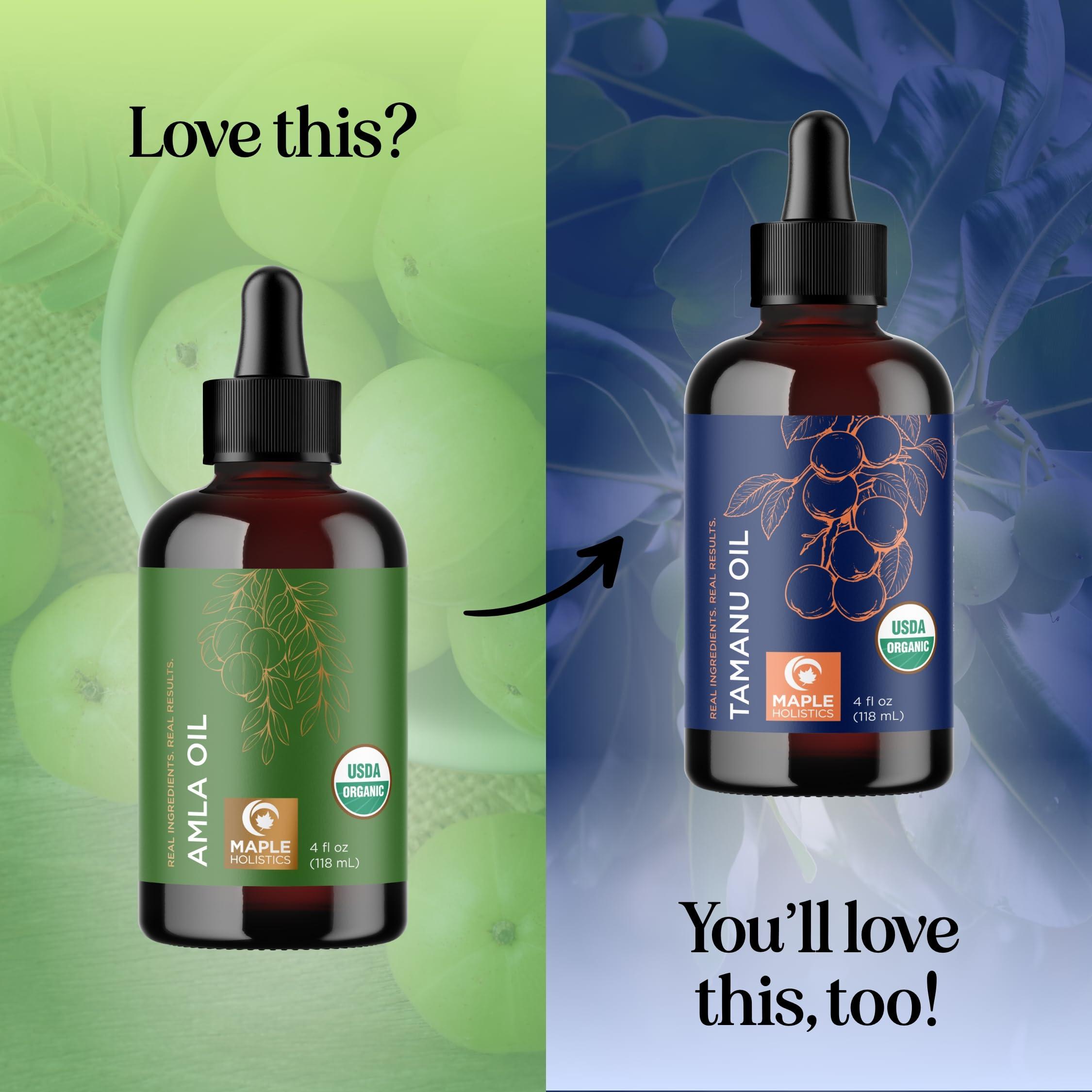 Maple Holistics Organic Amla Oil for Hair Growth - 100% Pure Amla Hair Oil for Hair Growth & Hydration - Cold-Pressed Extra Virgin Unrefined Non-GMO & USDA Organic Hair Oil for Dry Hair and Scalp Care (4 Fl Oz)