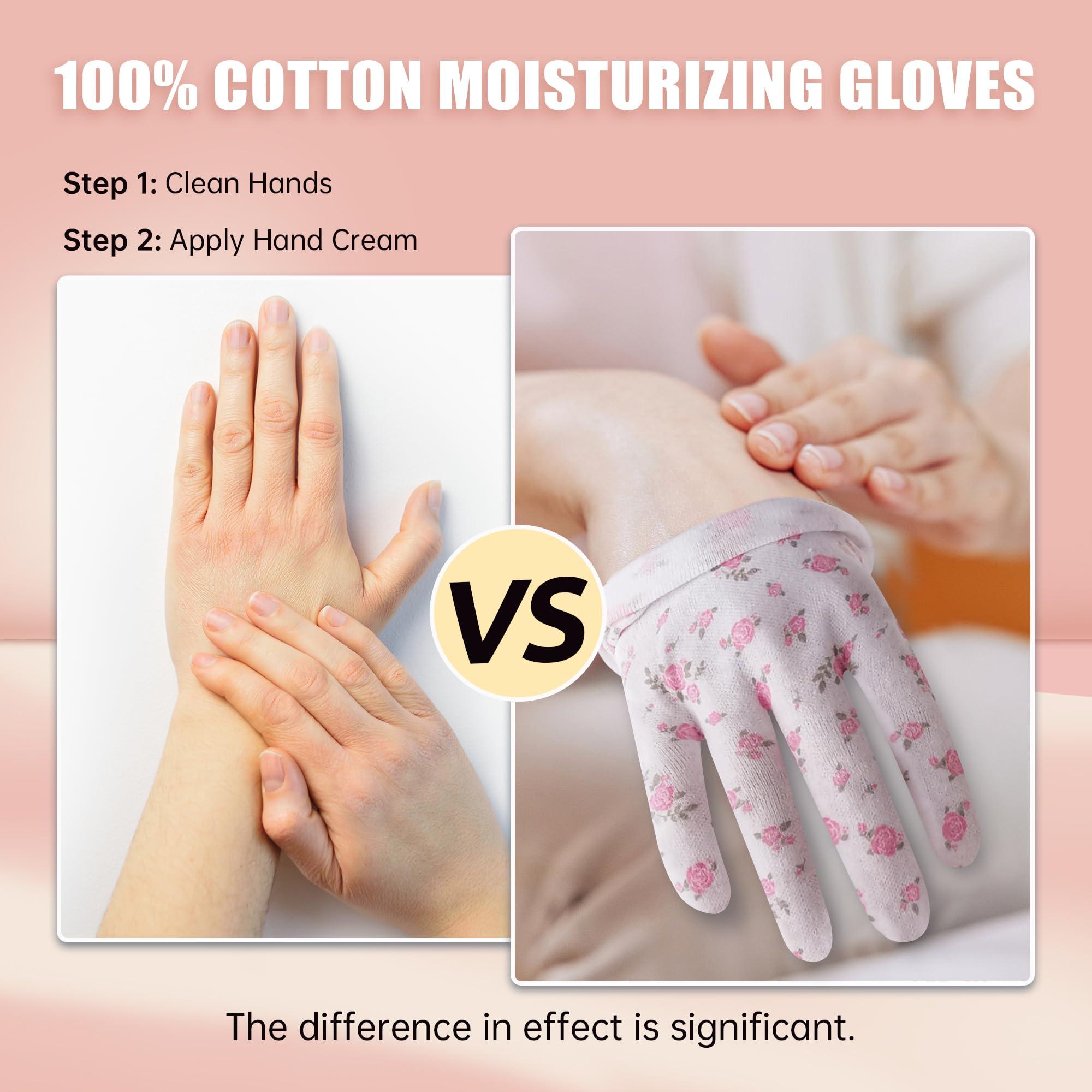 HandLove HandLove 12 Pairs Premium 100% Cotton Gloves, Dry Hands & Eczema, Overnight Lotion & Spa Treatment for Women & Men, Reusable | White Floral Dots