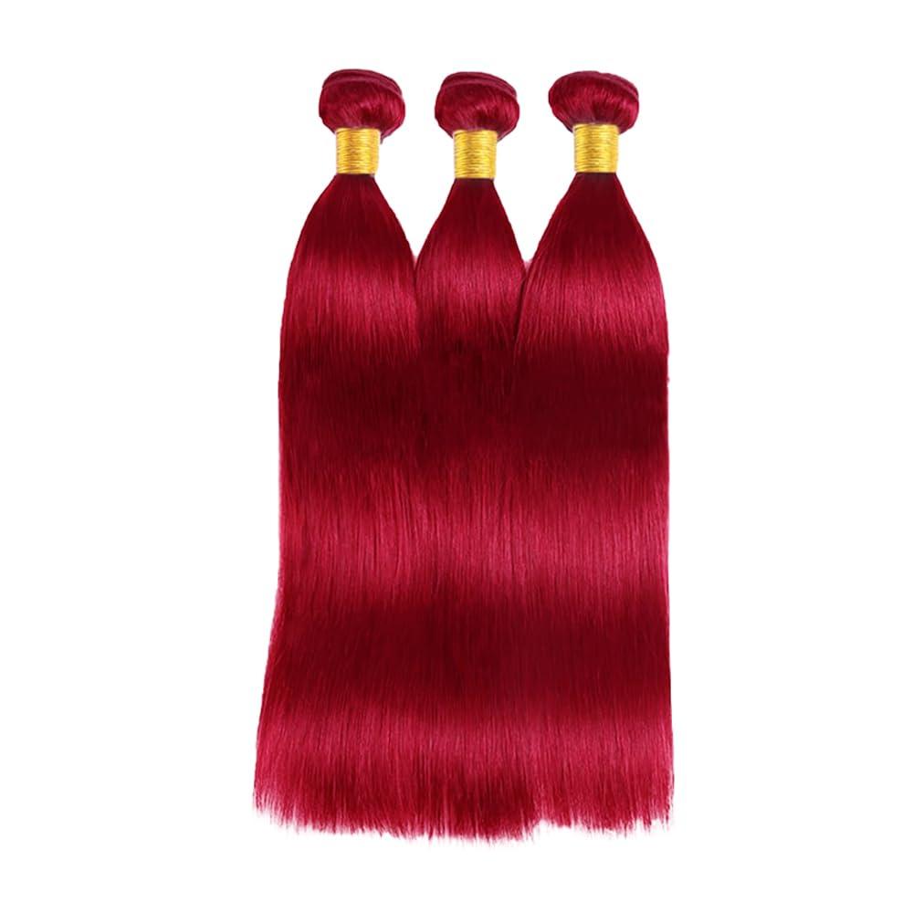 ZevPiul 26 28 30 Inch Red Straight Bundles Wine Red Bundles Human Hair Weave Brazilian Virgin Remy Human Hair Extensions Red Straight Human Hair Bundles for Black Women