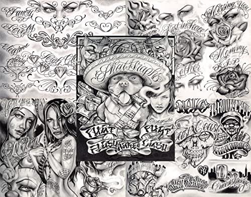 Tattoo Life Boog From The Streets With Love Gangsta Style Tattoo Flash 10 Sheet Set 11x14" J, Great Tattoo Shop Investment For Display, Lowrider Artwork