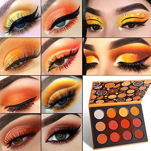 ecofavor Orange Yellow Eyeshadow Palette, DE’LANCI Pro Matte Shimmer Metallic 12 Shades, Subtle Fall Sunset Natural Tones Eyes Shadows Makeup Pallet, High Pigmented Waterproof Small and Cute Makeup Pallet