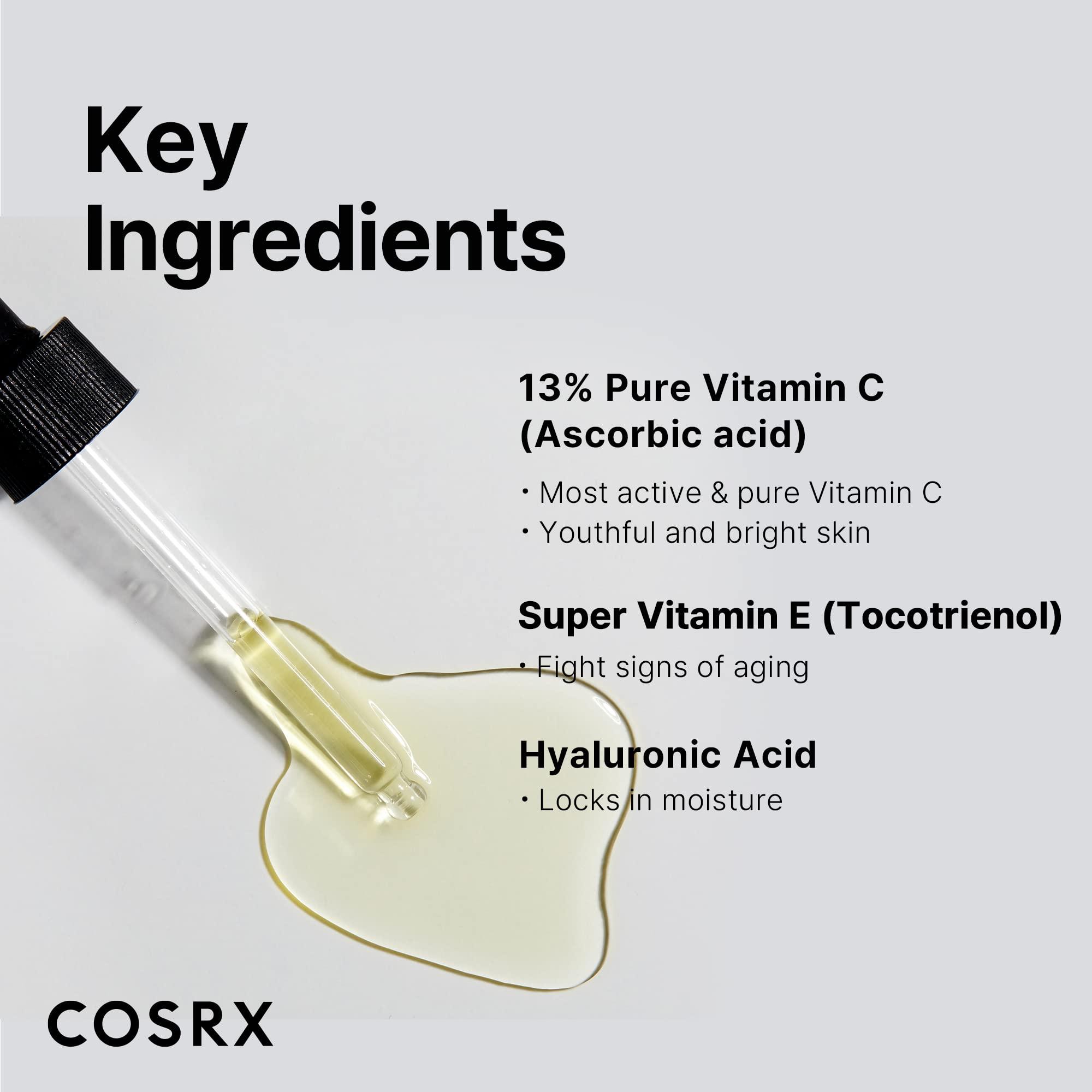 COSRX COSRX Pure Vitamin C 13% Serum with Vitamin E & Hyaluronic Acid, Hydrating Facial Serum for Fine Lines, Uneven Skin Tone & Dull Skin, 0.67fl.oz/20ml, Korean Skin Care