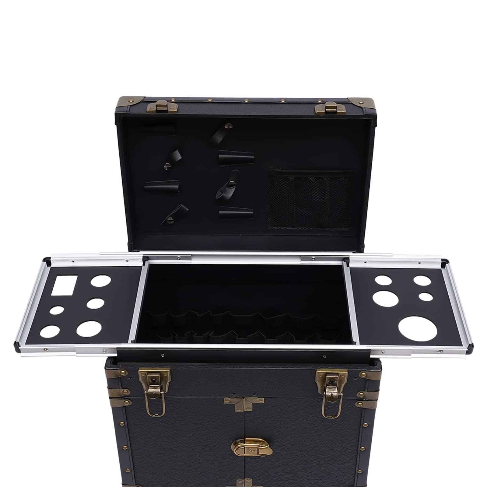 Treliamd Treliamd Beauty Salon Luggage,Rolling Lockable Makeup Train Case, Hairdressing Trolley Stylist Beauty Salon Cosmetic Luggage Travel Organizer Tool Box with Hair Dryer Holder