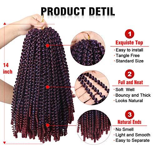 Beyond Beauty 14 Inch Spring Twist Crochet Braids Hair for Butterfly Locs Bomb Twist Crochet Hair Beyond Beauty Ombre Colors Synthetic Fluffy Hair Extension 3 Packs 30 Strands 190g/Pack(14 Inch, Dark&Light Wine)