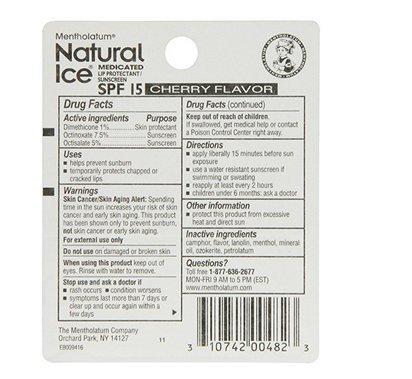 Natural Ice Natural Ice Medicated Lip Protectant/Sunscreen SPF 15, Cherry 0.16 oz (Pack of 6)