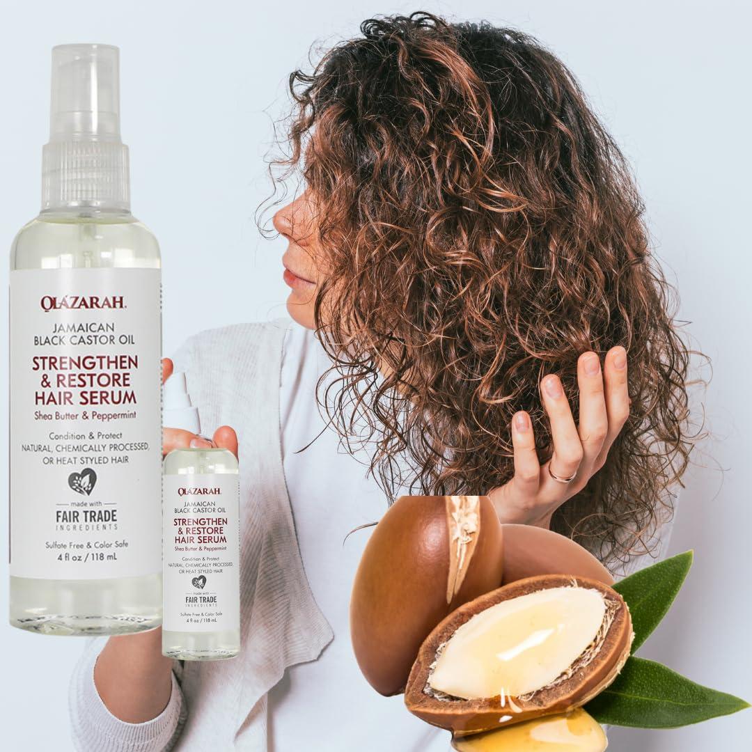 OLAZARAH Jamaican Black Castor Oil Strengthen & Restore Deep Hair Conditioner & Restore Hair Serum (Set) - for Damaged Hair, Detangling, Hair Growth, and Softening, 13 Fl. oz.