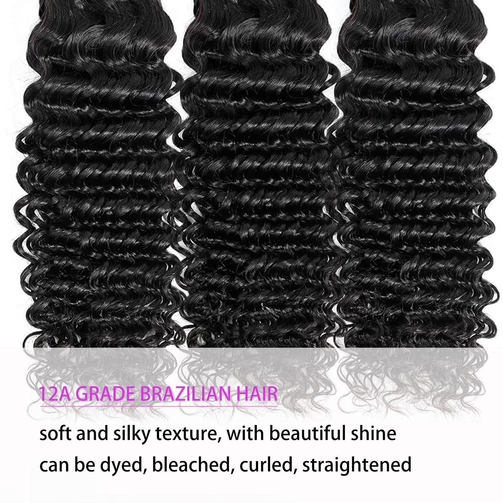 Chikamlty Deep Wave Bundles Human Hair 14 Inch Single Bundle Upgrade Brazilian Virgin Hair Bundles Deep Curly Bundle Water Wave Bundles Deep Wave One Bundle Human Hair for Black Women Natural Black