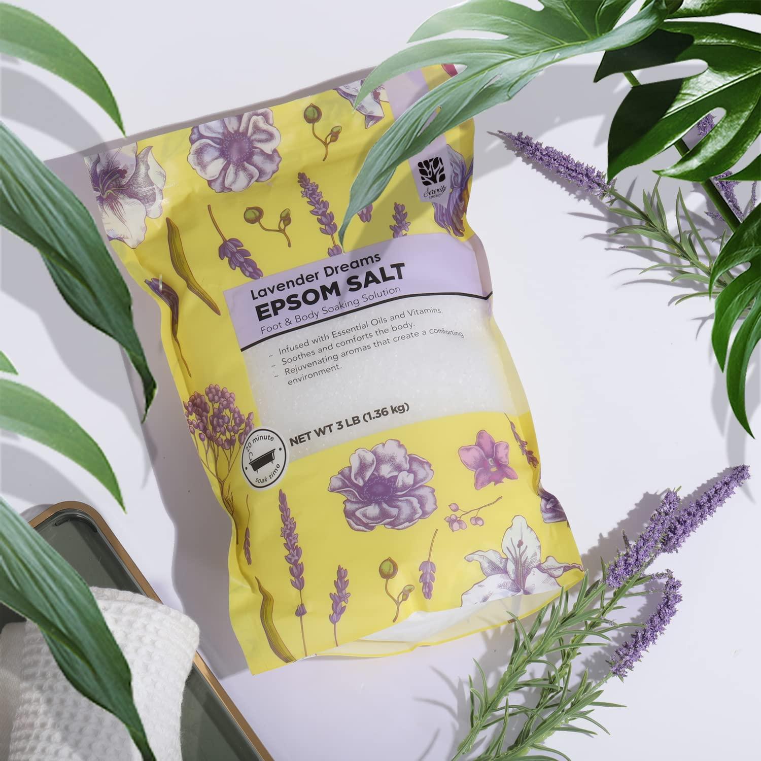 Serenity Sanctuary Epsom Salt for Soaking, 9 lb Scented Bath Salts for Women, Lavender & Eucalyptus & Coconut, Epsom Salt Bulk Bath Spa Set Gifts for Women, Mother\'s Day Gifts, 3lb (Pack of 3)