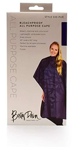 Betty Dain Betty Dain Bleach-proof All Purpose Styling Cape, Material Defends Against Bleach Stains, Color Proof, Chemical Proof, Waterproof, Lightweight Embossed Nylon, Purple