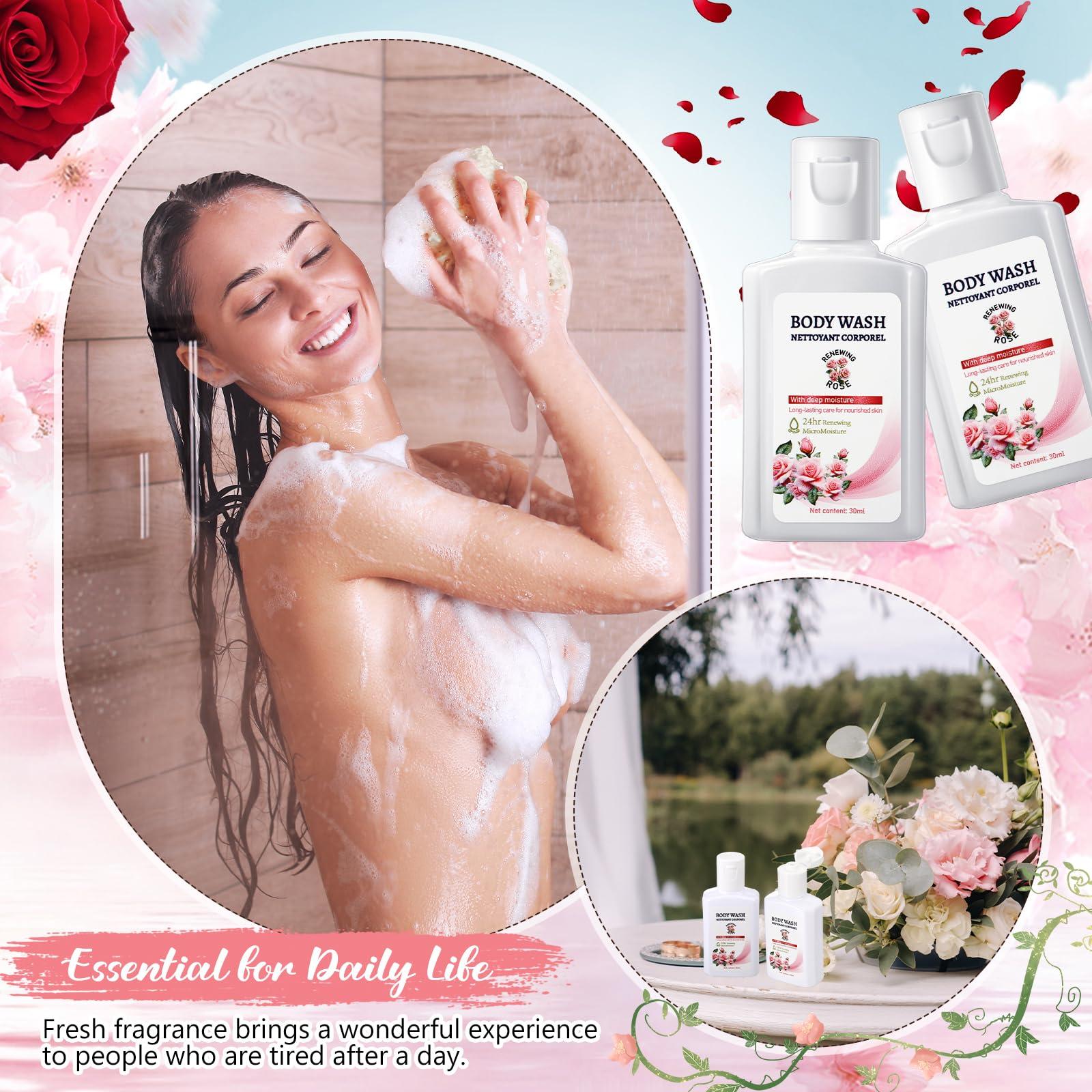 Swiffen Swiffen 12 Pack Travel Size Body Wash Bulk 1 oz Mini Moisturizing Body Wash for Women Men Coworker Birthday Christmas Mothers Day Teacher Nurse Gift (Rose)