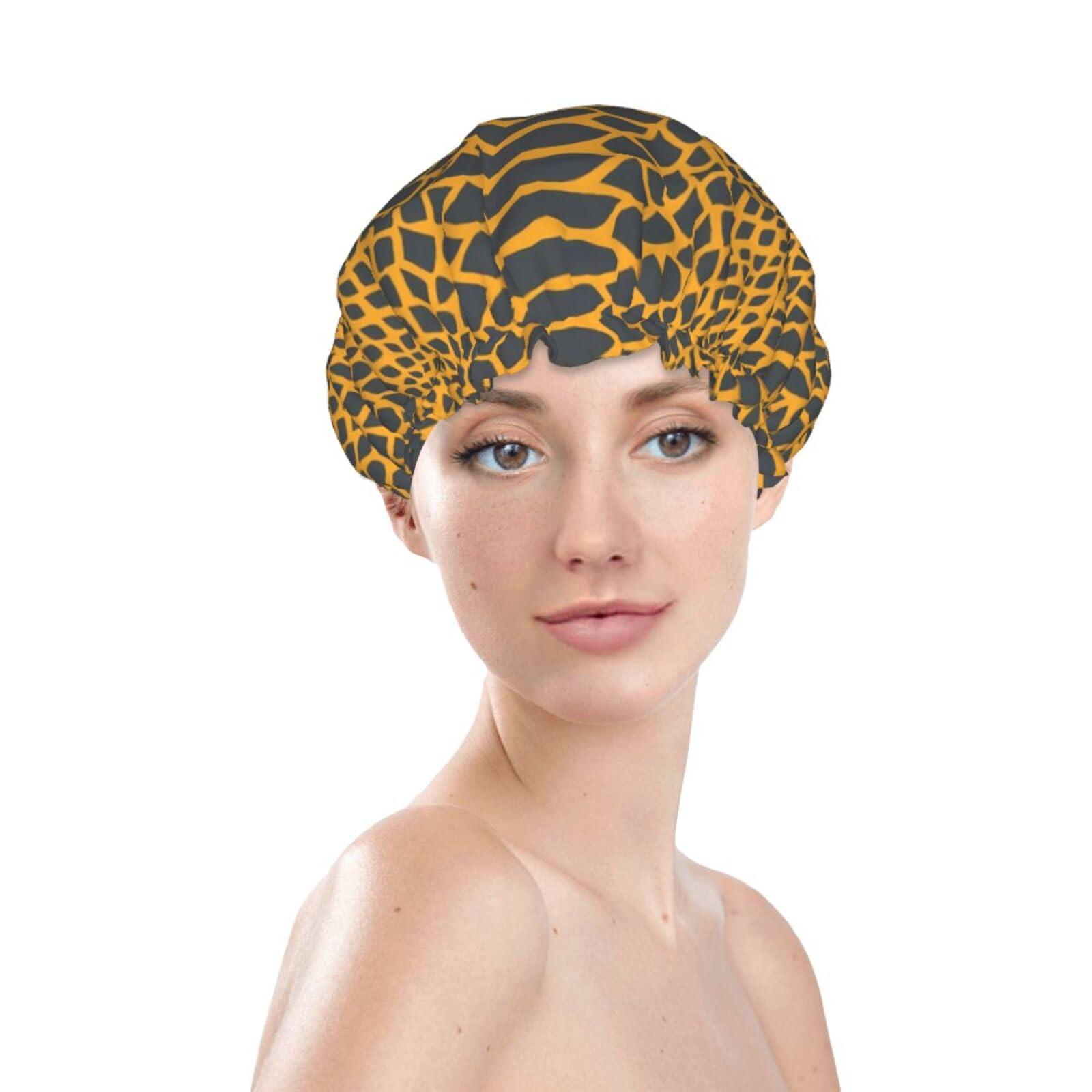 Yssammns Yssammns Shower Caps, Stylish Mellow Yellow Snake Skin Pattern Double Layers Bath Hat for Women reusable shower cap for Hair Care