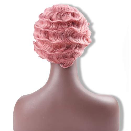 SSJFZM Short Curly Pink Wigs For Women Heat Resistant Synthetic Pixie Cut Wig Costume Cosplay Party Hair Wig #5 6inches