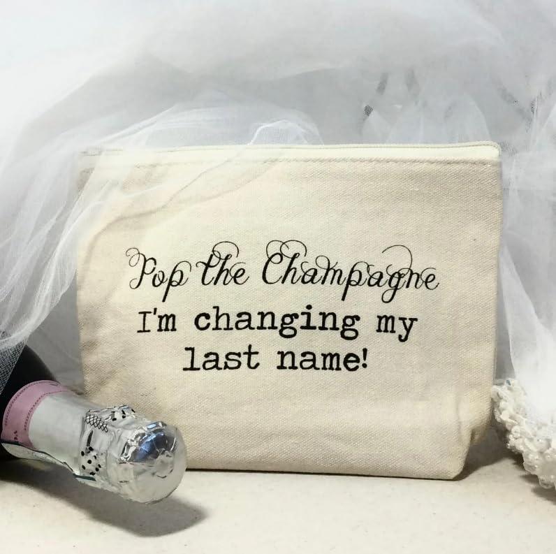 Jules Jules Natural Canvas Tote Bag With Zipper Closure Pop The Champagne I\'m Changing My Last Name For Bride, Wife, Engagement Gift
