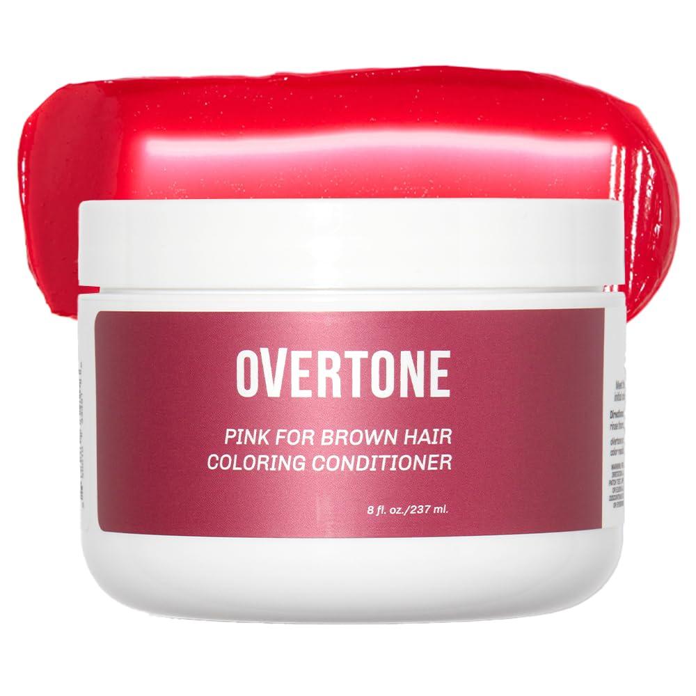oVertone Overtone Color Depositing Semi-Permanent Hair Dye Conditioner - 8 oz For Natural & Color-Treated Hair, Moisturizing Shea Butter & Coconut Oil - Vegan & Cruelty-Free, Pink for Brown is now Raspberry