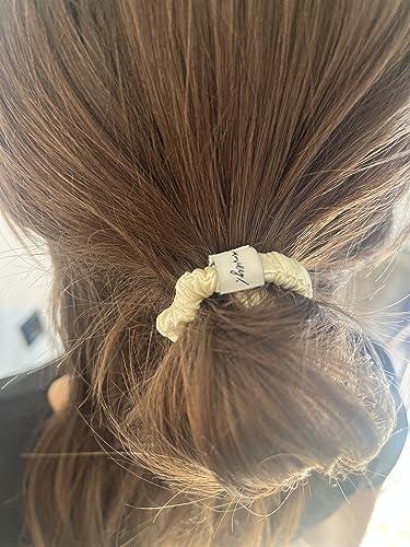 Bonvey BONVEY The Skinny Scrunchie LIGHTEST BLONDE 100% Pure Mulberry Silk, GRADE 6A Elastic Scrunchies (Set of 4)