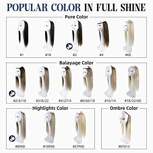 Full Shine Full Shine U Part Human Hair Wigs Half Wig With Clip Ins Middle Part Remy Hair U Part Wigs Ombre Balayage Brown with Blonde Human Hair Wigs 150Grams 20Inch