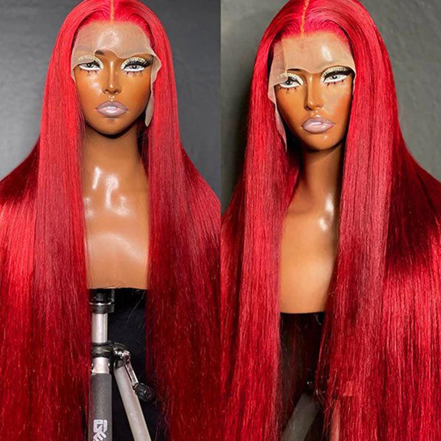Missyvan Missyvan Lace Front Wig Long Straight Red Hair Synthetic Wig Glueless Heat Resistant Fiber Hair Natural Hairline Soft Hair Wigs for Women 32 Inch