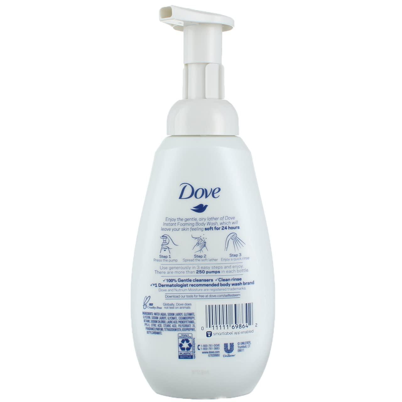 Dove Dove Instant Foaming Body Wash for Softer and Smoother Skin Sensitive Skin Effectively Washes Away & Body Wash with Pump Sensitive Skin Hypoallergenic, Paraben-Free, Sulfate-Free, Cruelty-Free