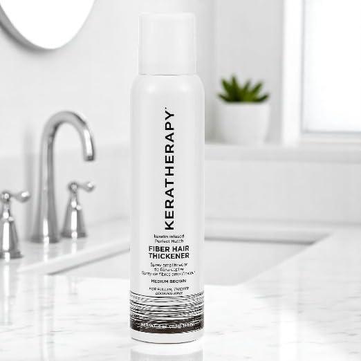 KERATHERAPY Keratherapy Keratin Infused Perfect Match Fiber Hair Thickener Spray, Medium Brown, 4 fl. oz., 140 ml - Volumizing, Thickening, & Concealing Hairspray for Scalp Coverage, Roots & Thinning Areas