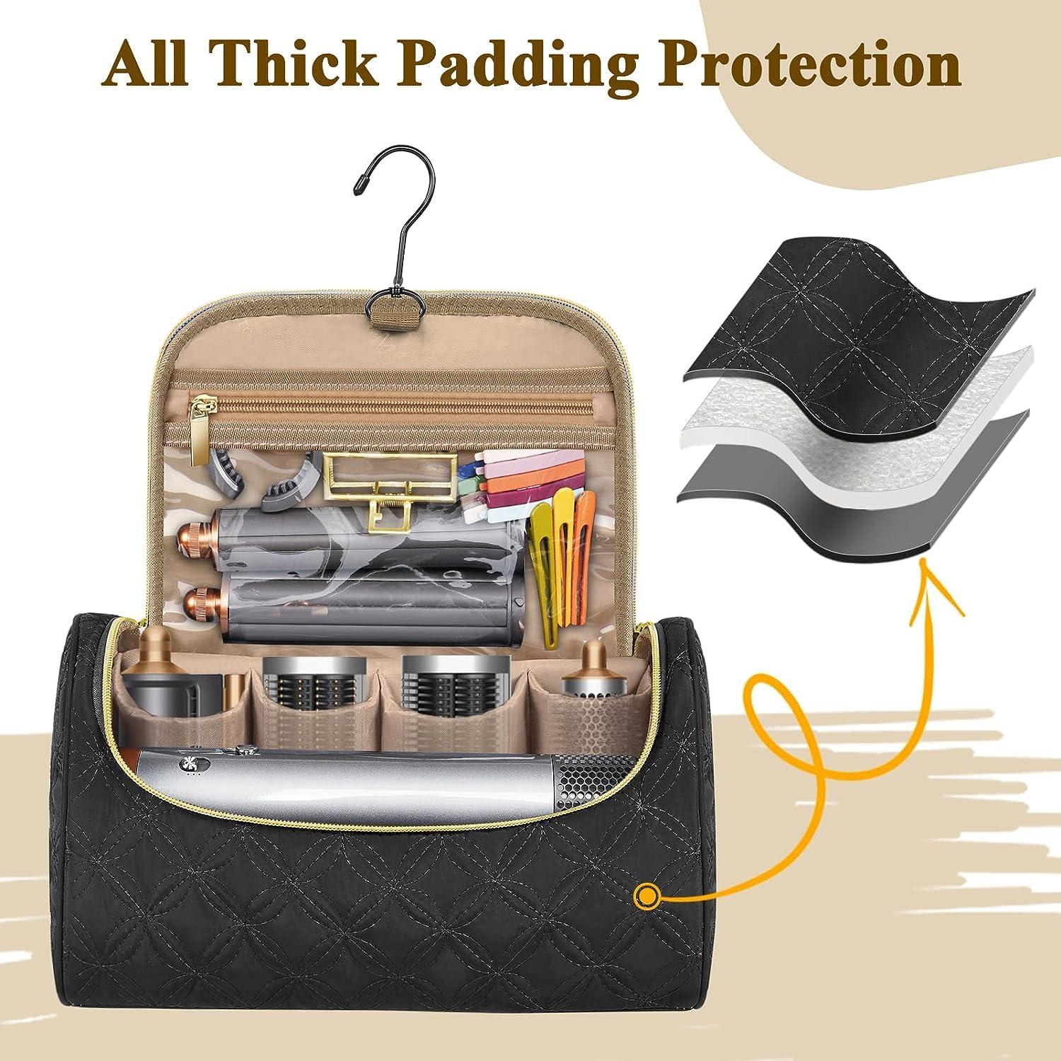 Mancro Padded Travel Case Compatible with Dyson Airwrap Complete Styler and Attachments, Portable Storage Bag with Metal Hanging Hook for Airwrap All Models, Long Barrels, Hair Curler Accessories, Blue+Black