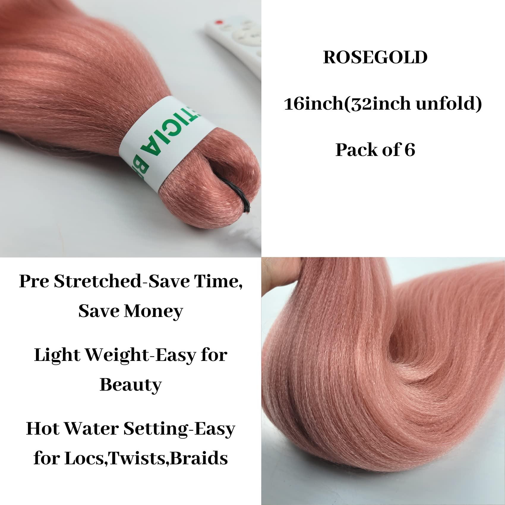 Leticia Leticia RoseGold Braiding Hair Pre stretched Colored Prestretched Hypoallergenic Ez Braid Braiding Hair Extensions 16 Inch Knotless