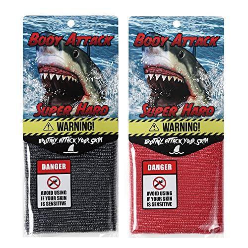 Terra Distribution Extra Rough, Exfoliating Washcloth [Made in Japan] Exfoliating Towel Special Texture Makes Fluffy Foam Lather, Back Scrubber, Dead Skin Cell Remover [Loofah for Women and Men] (2pcs Set(Red, Gray))