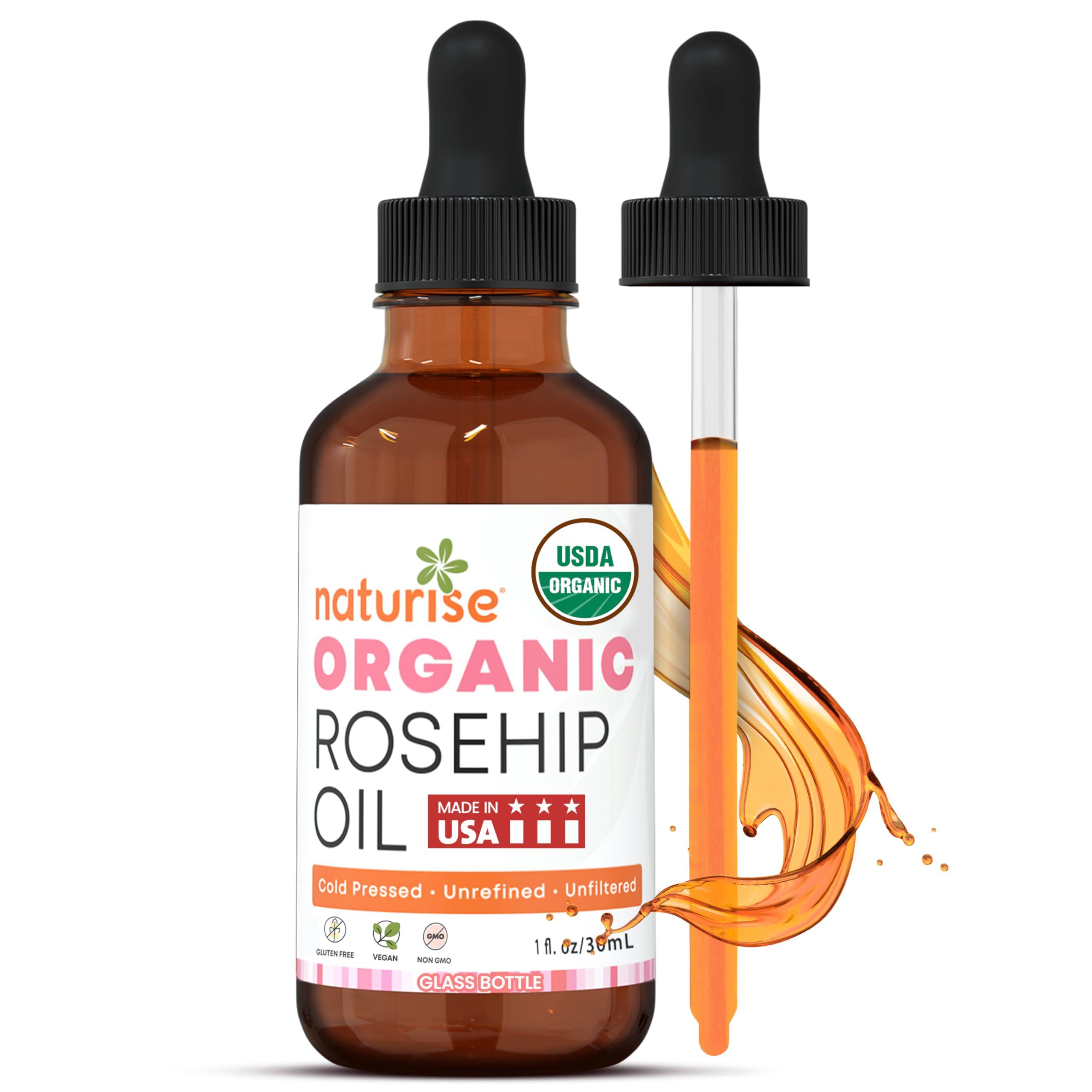 Naturise Naturise Organic Rosehip Seed Oil for Face, 100% Pure, Natural Cold Pressed Rose Hip Oil for Skin, Hair, Nails and Body Care (1 FL. OZ.)