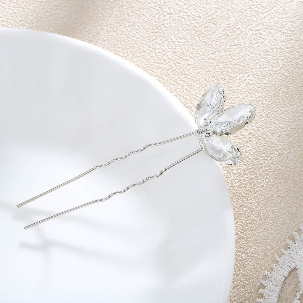 EVILD Evild Crystal Bride Hair Pins Sliver Wedding Hair Piece Rhinestone Bridal Hair Accessories for Women(Pack of 3) (Silver)