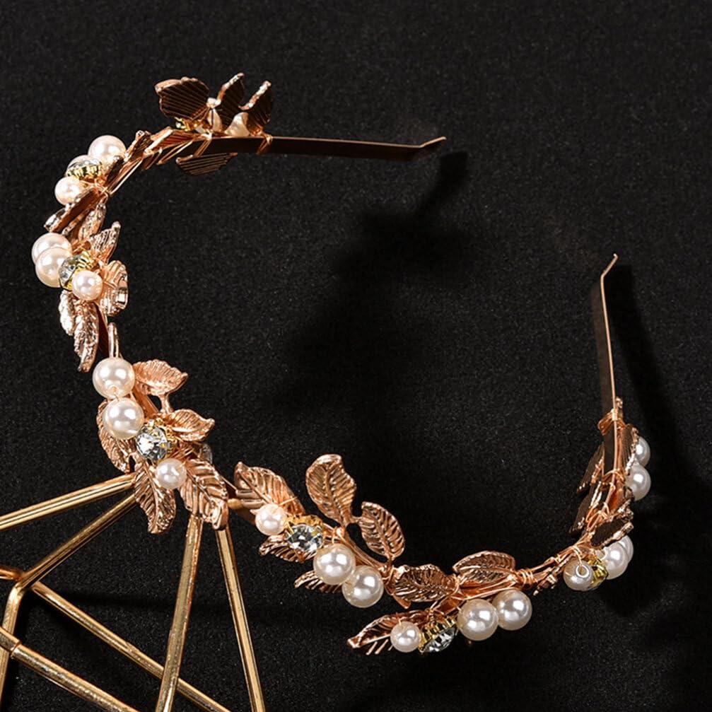 Beaupretty Beaupretty Pearls Leaf Headband Rhinestones Bridal Headpiece Jewelry Roman Goddess Hair Accessories for Bride Gold