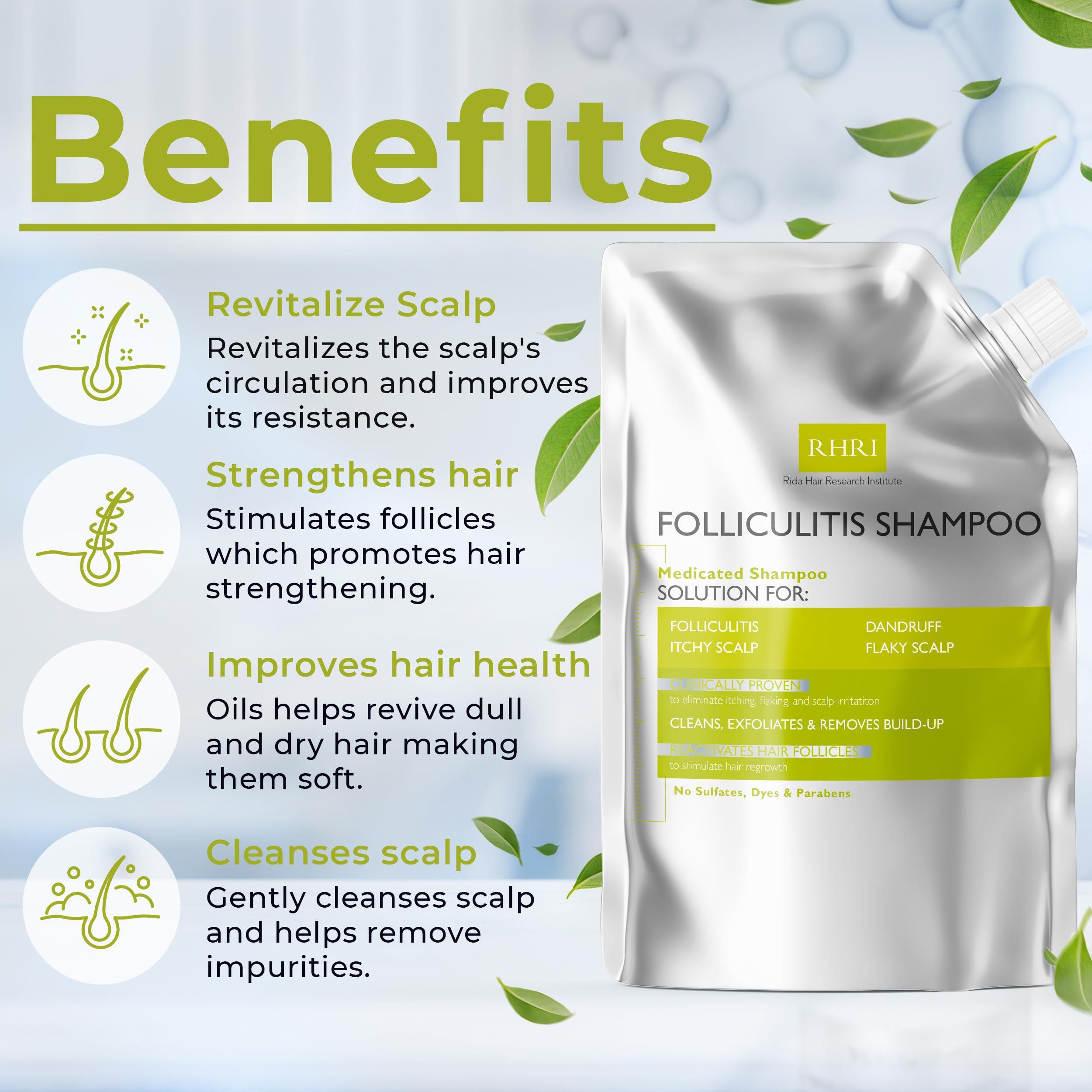 Rida Hair Research Institute Anti Fungal Shampoo for Folliculitis, Seborrheic Dermatitis, Dandruff, Scalp Psoriasis & Itchy Dry Scalp Relief