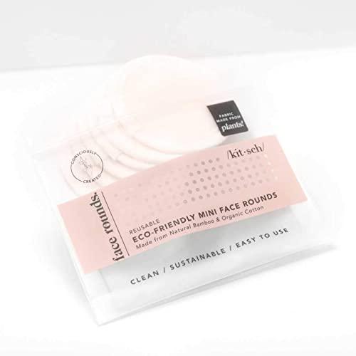 Kitsch Kitsch Reusable Cotton Rounds for Face - Eco-Friendly Cotton Pads for Makeup Removal | Organic & Reusable Eye Makeup Remover Pads | Face Pads for Toner with Reusable Travel Pouch, 7pcs