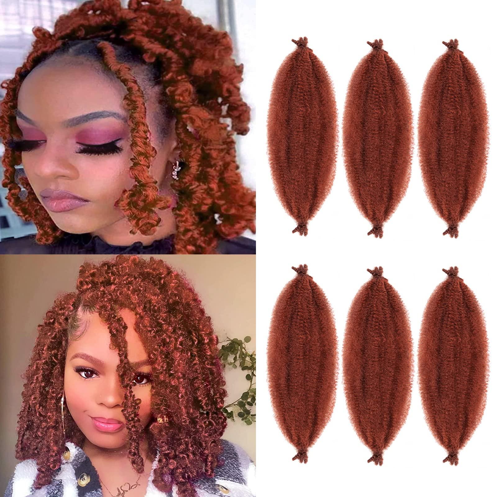 VCEOW VCEOW 6 Packs Ginger Springy Afro Twist Hair 16 Inch VCEOW Pre-Separated 350# Marely Twist Crochet Braiding Hair Soft Pre-fluffed Spring Twist Synthetic Wrapping Hair Extensions