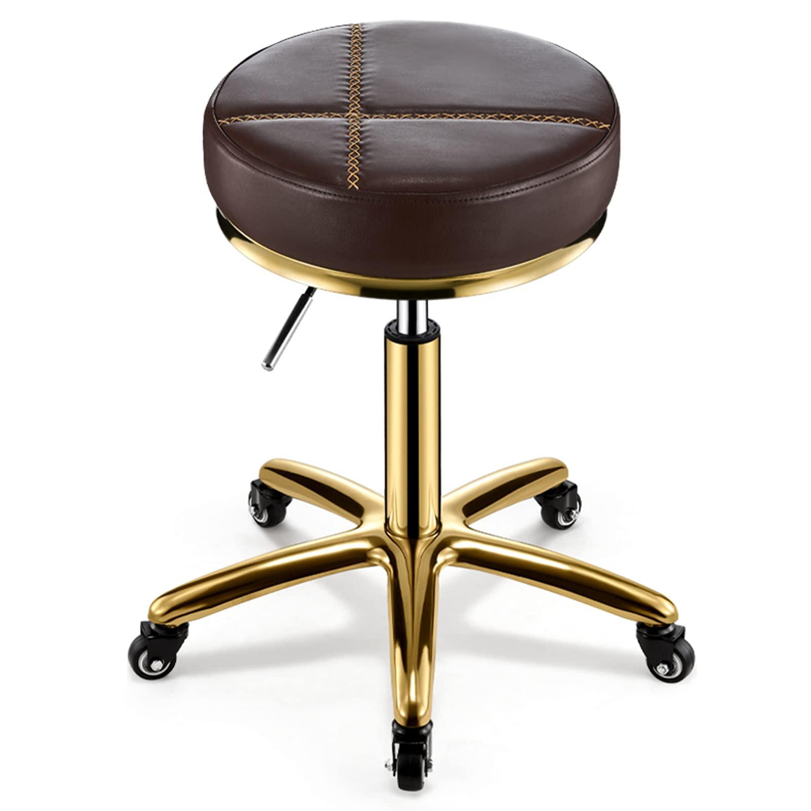 JHSLXD JHSLXD Round Stool Creative Dressing Stool Golden Barber Stool Beauty Stool Metal Rotating Stool Can Rise and Fall Dining Stool Nail Stool 44-59CM,Brown a