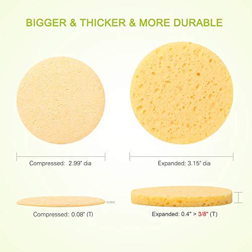 BAWESO Facial Sponges - 100% Natural Compressed Cellulose Puff, Reusable Bigger / Thicker (3"15/0.4") Face Deep Cleansing and Soft Exfoliating Spa Pads 20Pcs