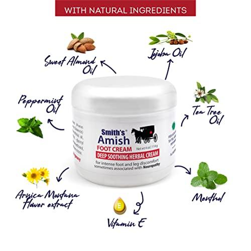 SMITH'S AMISH SMITH'S AMISH Foot Cream (4 oz.) Deep Soothing Herbal Cream for Intense Foot and Leg Discomfort including Burning, Cramping and Restlessness Sensations