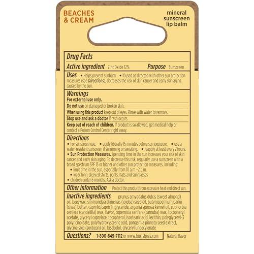 Burt's Bees Burts Bees SPF 30 Lip Balm, Beaches and Cream, Water-Resistant Sun Care, Nano-Free Zinc Oxide Formula, Natural Origin Conditioning Lip Treatment, 3 Tubes, 0.15 oz.