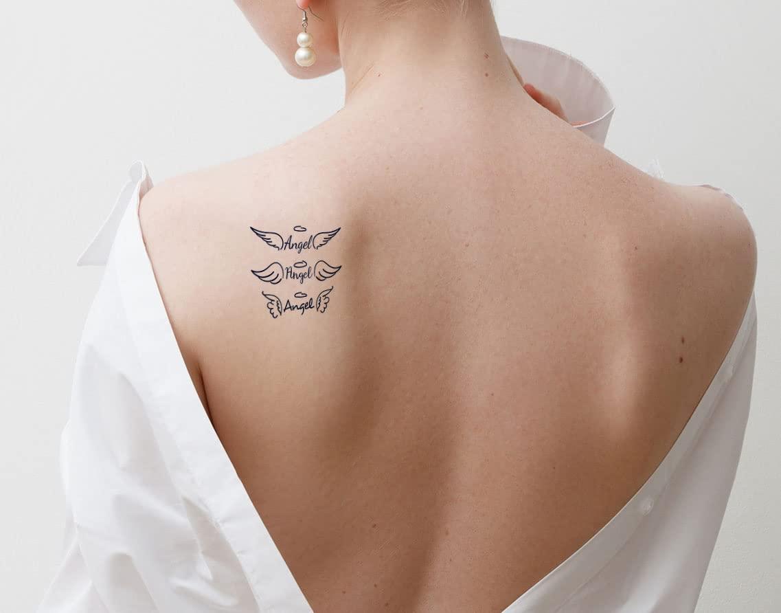 Juicetattoo Juicetattoo Juice Temporary Tattoo Ink Semi Permanent for Adults Woman Angels Wing with Halo Feather Angel Sketch Feathe Navy Blue that Look Real Men Women Chest Neck Arm (4 Sheets)
