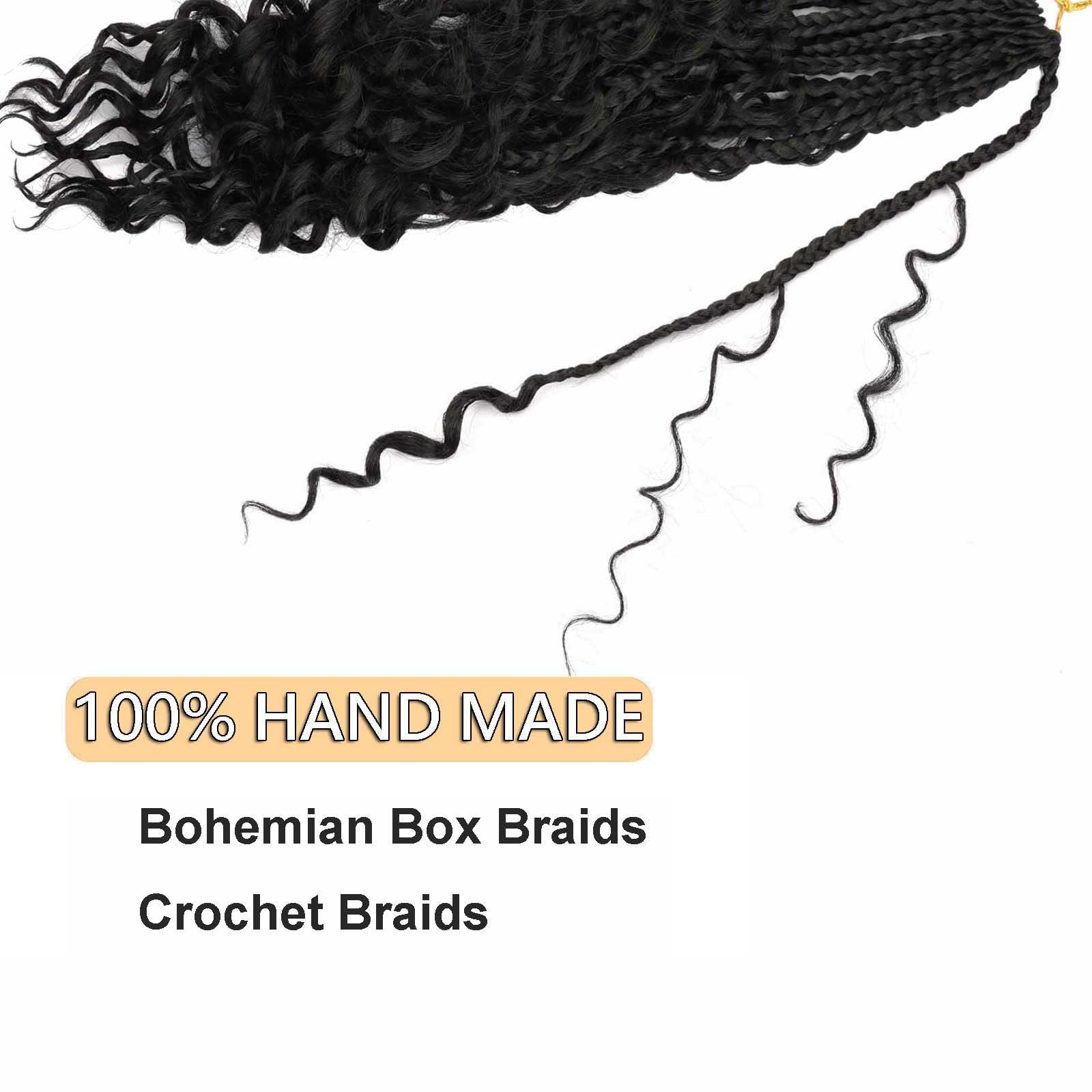 Mytarku 8 Packs Box Braids Crochet Hair 18 Inch Crochet Box Braids with Curly Ends Boho Braids Bohemian Box Braid Hair for Women (1B, 18 inch 8 pack)