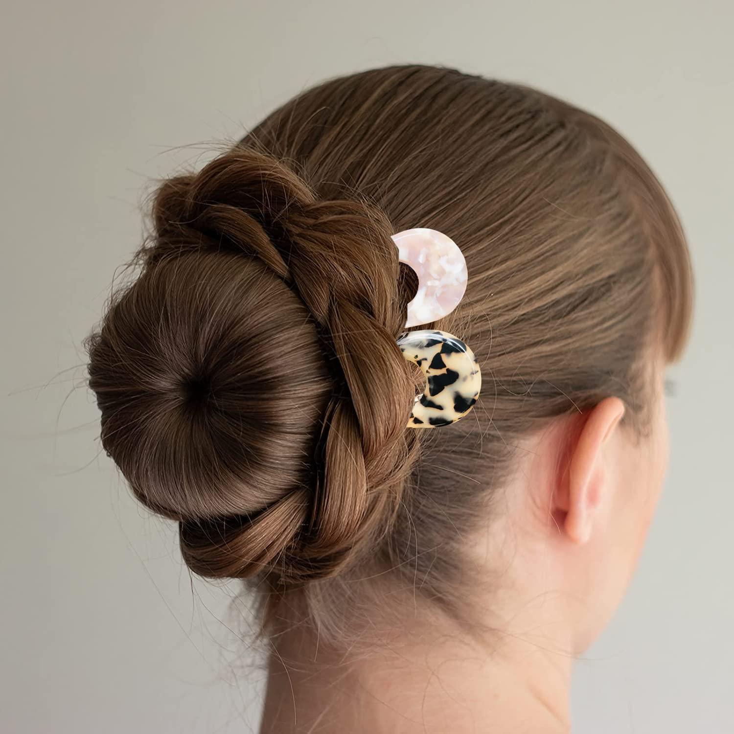 Fsmiling French Hair Pins Tortoise Shell French Hair Forks U Shaped French Pins 2 Prong Hair Sticks Acetate Chignon Pin for Women Hairstyle Accessories 2 Pack