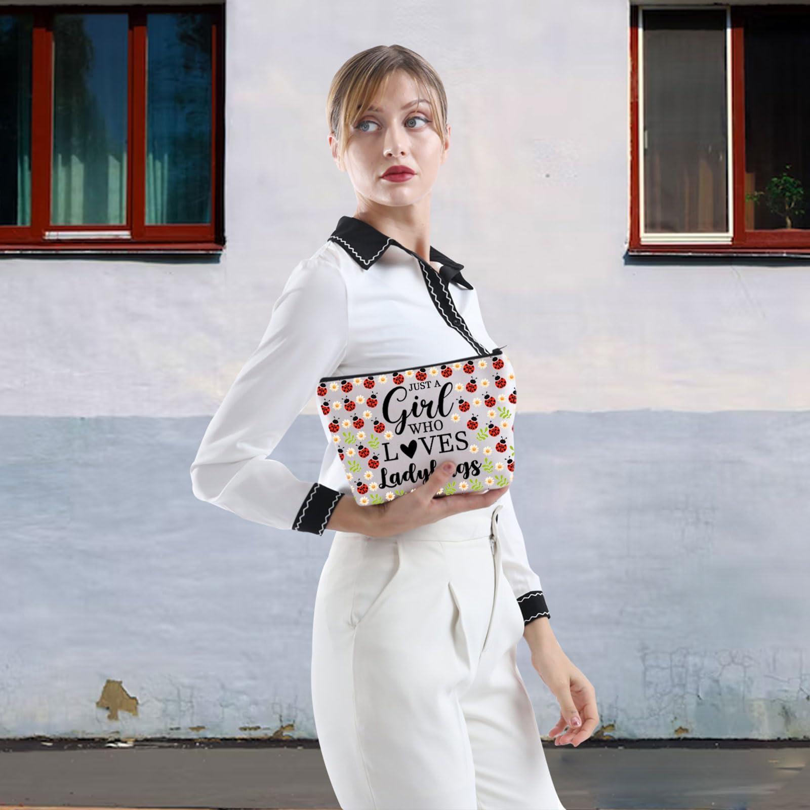 XYANFA XYANFA Ladybugs Canvas Makeup Bag Good Luck Ladybug Gifts Bug Gifts For Women Ladybug Party Gifts Red Ladybug Zipper Pouch (WHO LOVES LADYBUGS)