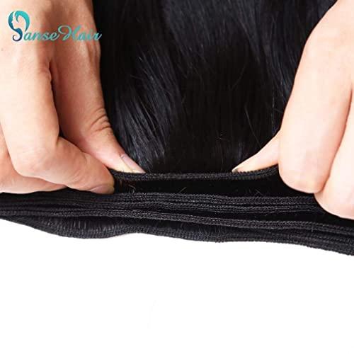 Panse Hair 10A Straight Bundles with Closure Human Hair (14 16 18 with 12 Inch) Brazilian Human Hair Bundles with Closure 100% Unprocessed Virgin Remy Straight Hair Weave Bundles with Closure 4x4 Three Part