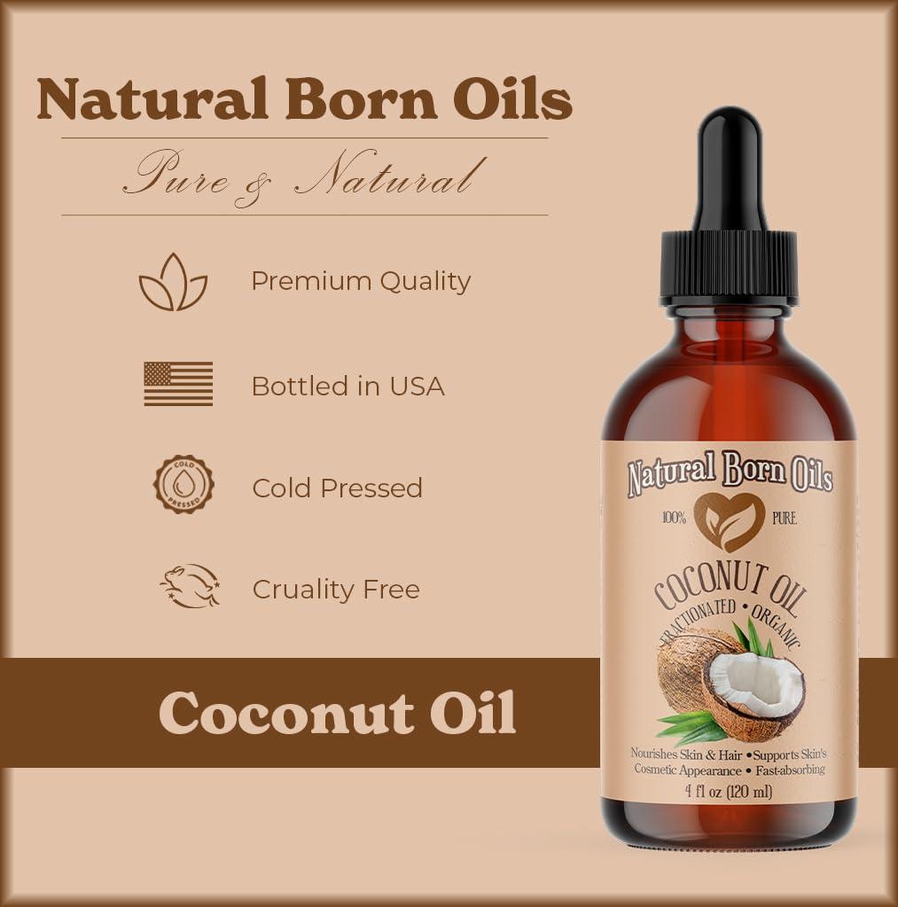 Natural Born Oils Coconut Oil Fractionated, 1 Gallon, Organic, Cold-Pressed, Carrier Oil, Fast-Absorbing, Deep Skin Care, Hair Health, Natural Born Oils.